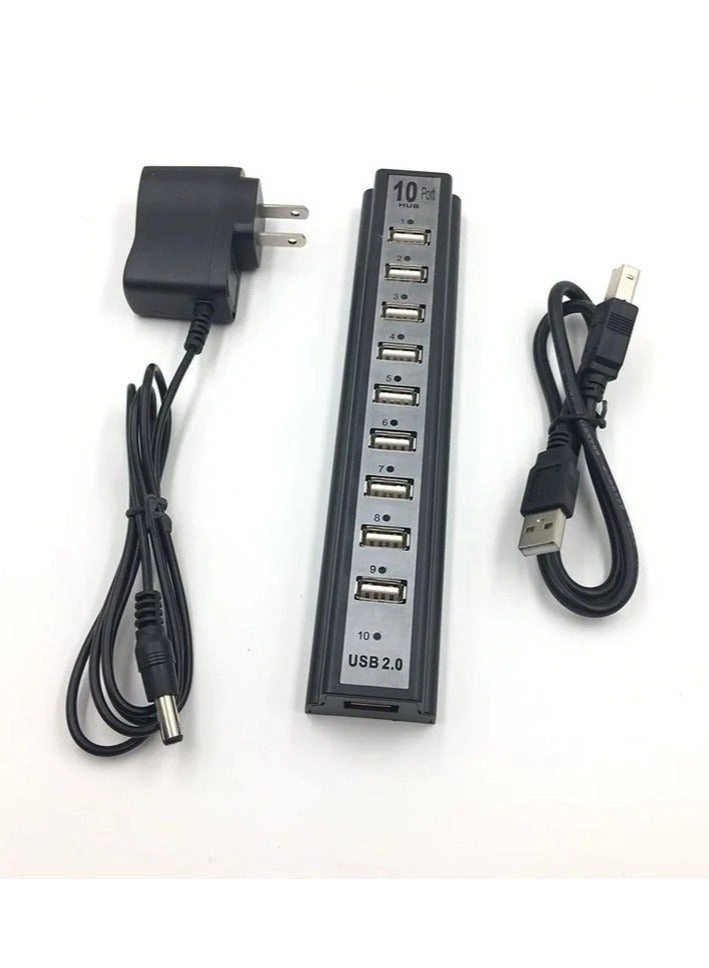 AROAQ 10 Port USB Hub - High Speed Black