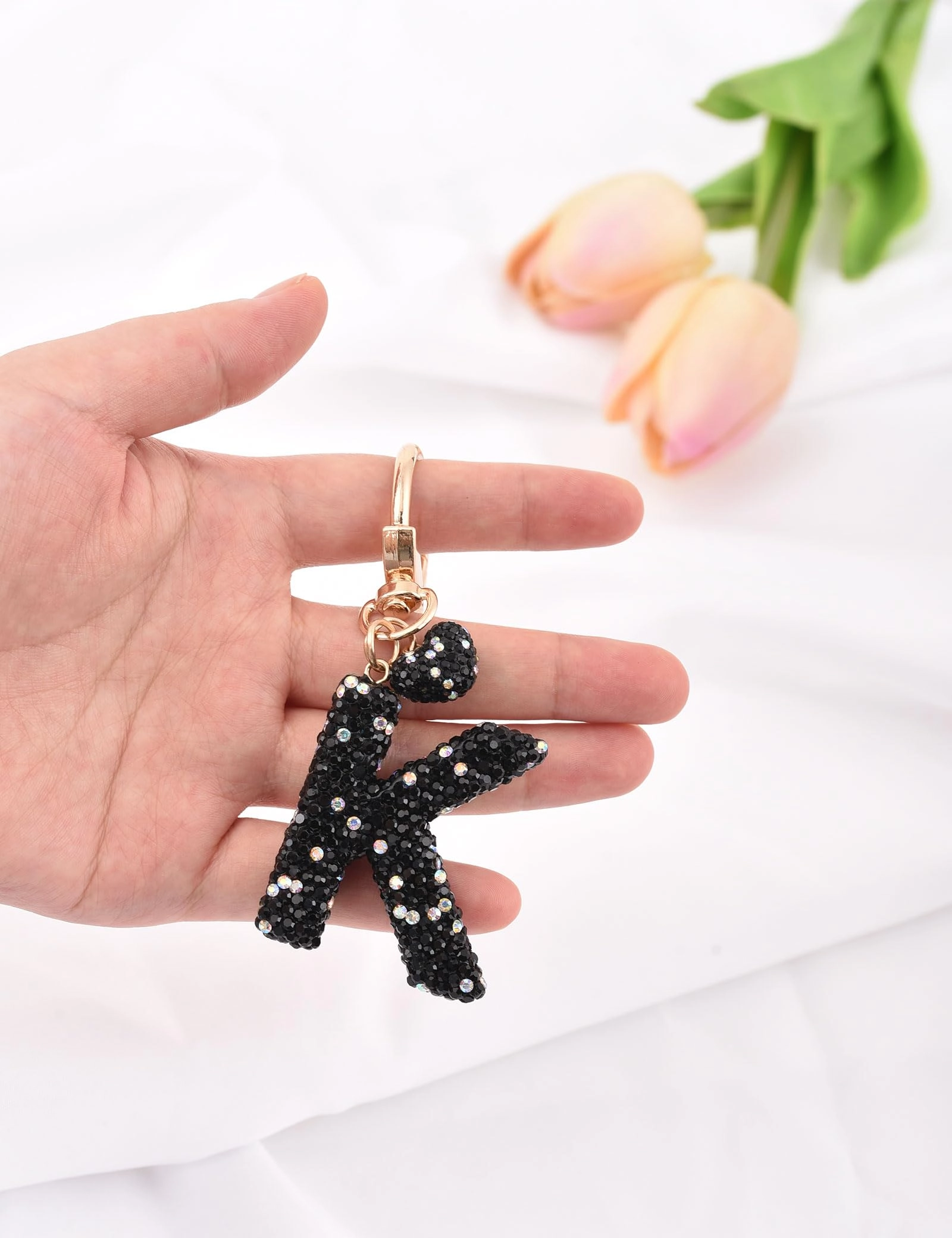 Initial Keychain - L Purple Rhinestone