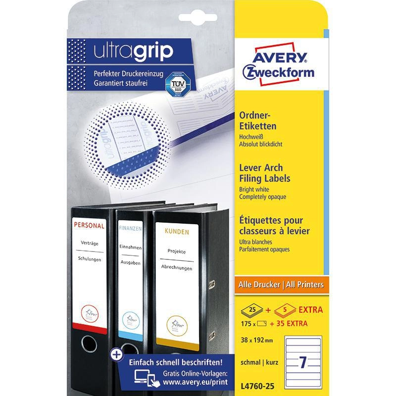 Avery UltraGrip Multipurpose Labels - 1 Labels/Sheet, 25 Sheets/Pack 210 mm X 297 mm