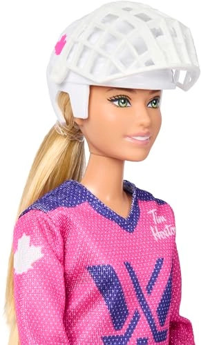 Barbie PWHL 2025 Fashion Doll - Pink, Purple & Teal Hockey Jersey Hockey Stick Puck Helmet Ages 3+