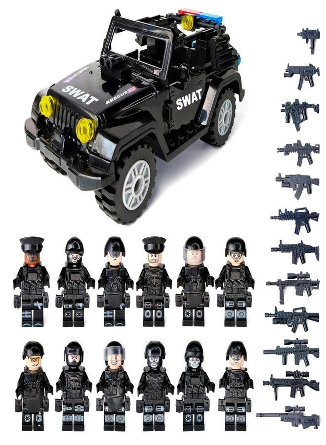 Toysvill SWAT Military Police Building Block Set - 12 pcs + SUV + Soldiers Minifigures