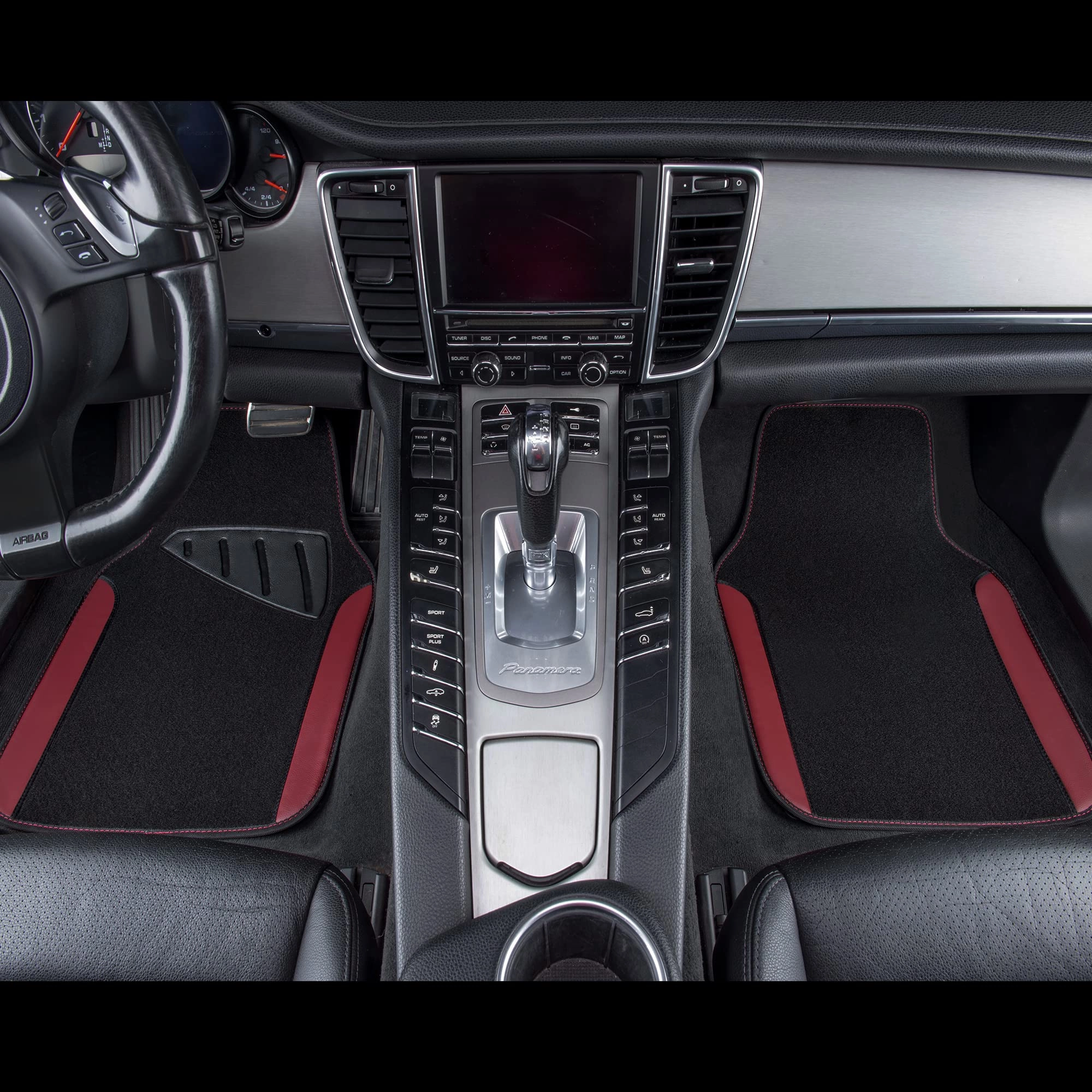 Universal Fit Car Floor Mats - Set of 4pcs Black and Burgundy
