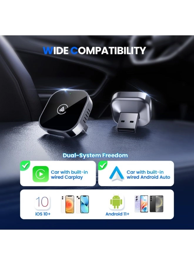 Wireless CarPlay and Android Auto Adapter - 2 in 1 USB/USB-C Plug and Play
