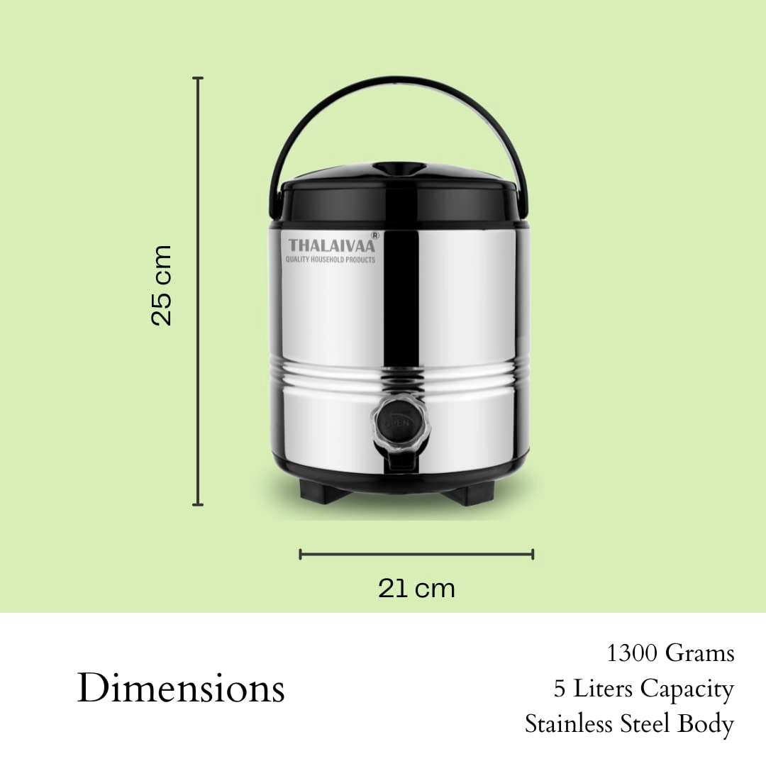Stainless Steel Hot and Cold TeaWater Container - 5 Liters