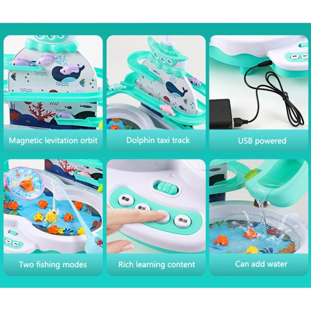 Whale Slide & Fishing Game Playset - Green Waterproof Suitable for 3 years & above