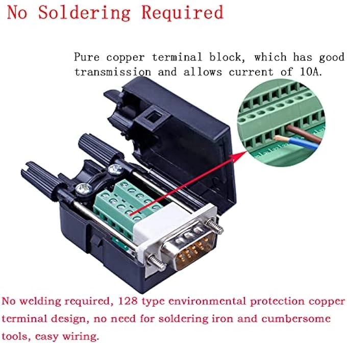 DB9 MALE BREAKOUT CONNECTOR - SOLDERLESS RS232 9-PIN