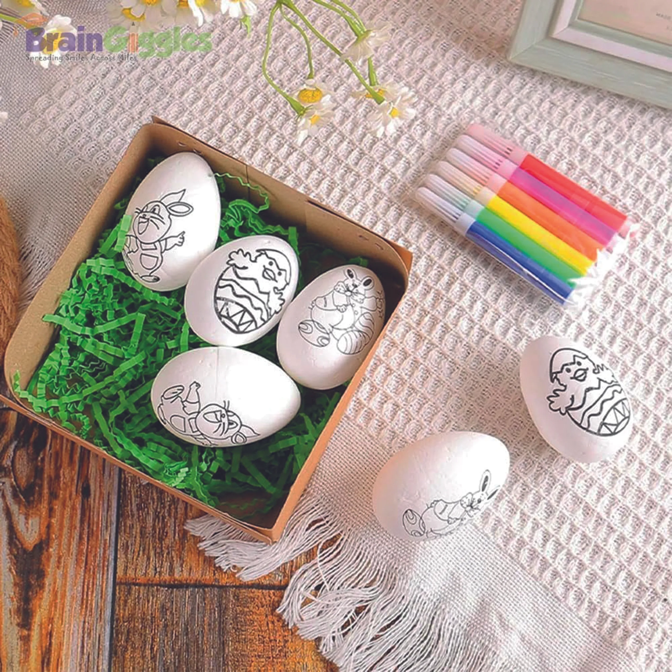 Hand-Painted Easter Eggs Drawing Set - 6 Pcs 6 x Markers
