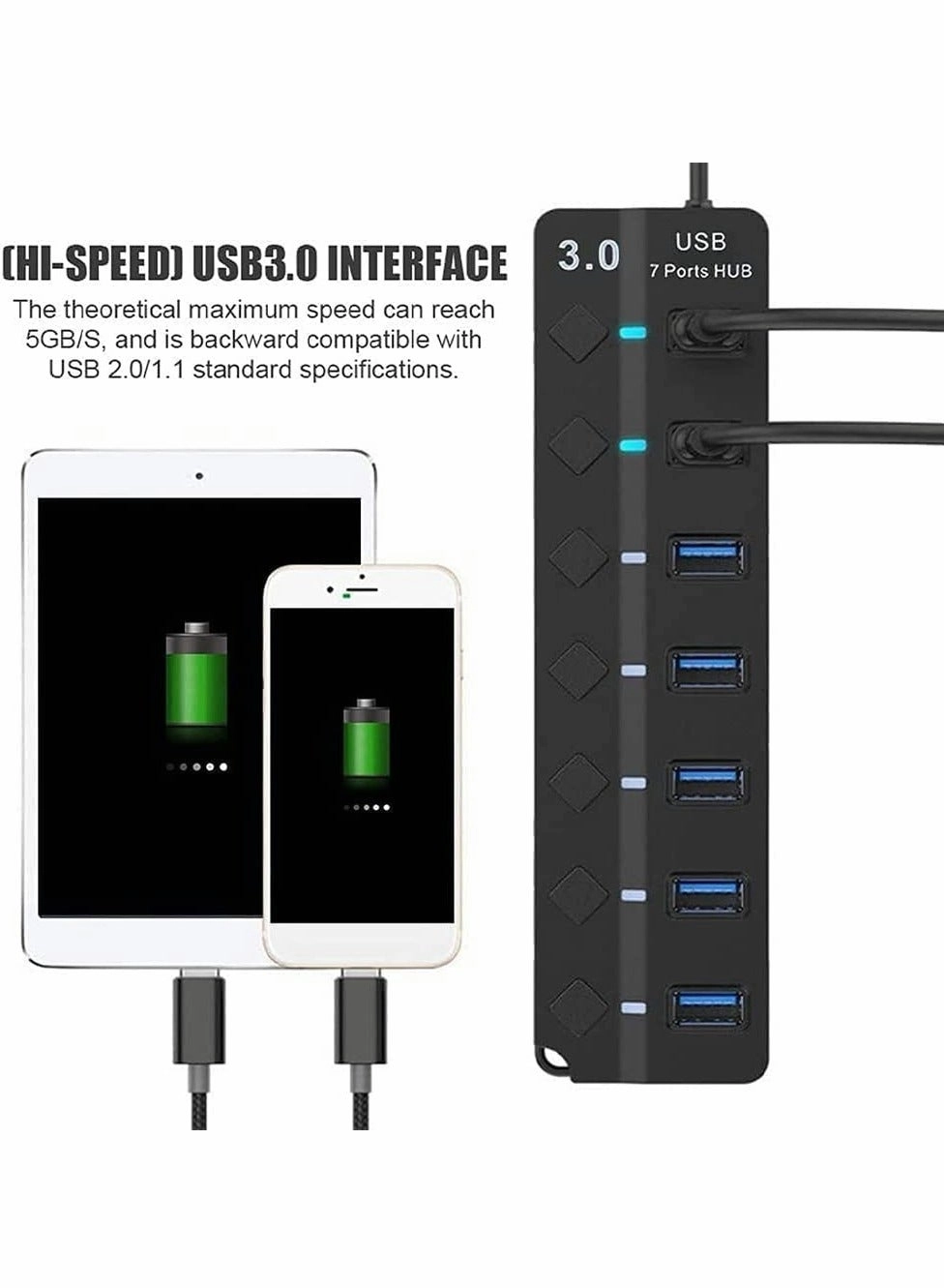 USB 3.0 Hub - 10W Power Adapter 1 Port USB 3.0 6 Port USB 2.0