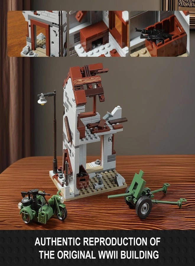 WW2 Army Tank Building Set - 1452 pcs + Sherman Tank + Stuart Tank + War-Torn Building