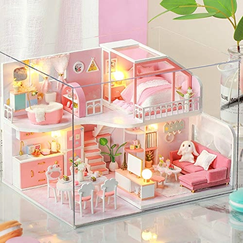 Pinellia Time DIY dollhouse kit - Pink with LED light