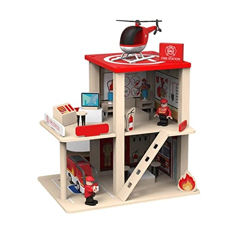 Pink Princess Wooden Dollhouse + Miniature Fire Station Wooden Dollhouse + Station Wooden Dollhouse