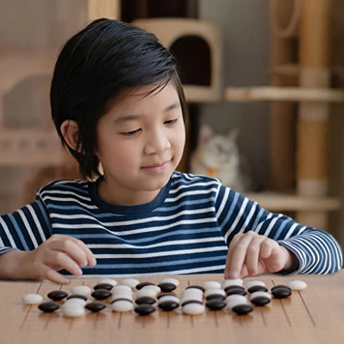 Go Game Set - Bamboo Etched Reversible 19x19/13x13 Double Convex Yunzi Stones