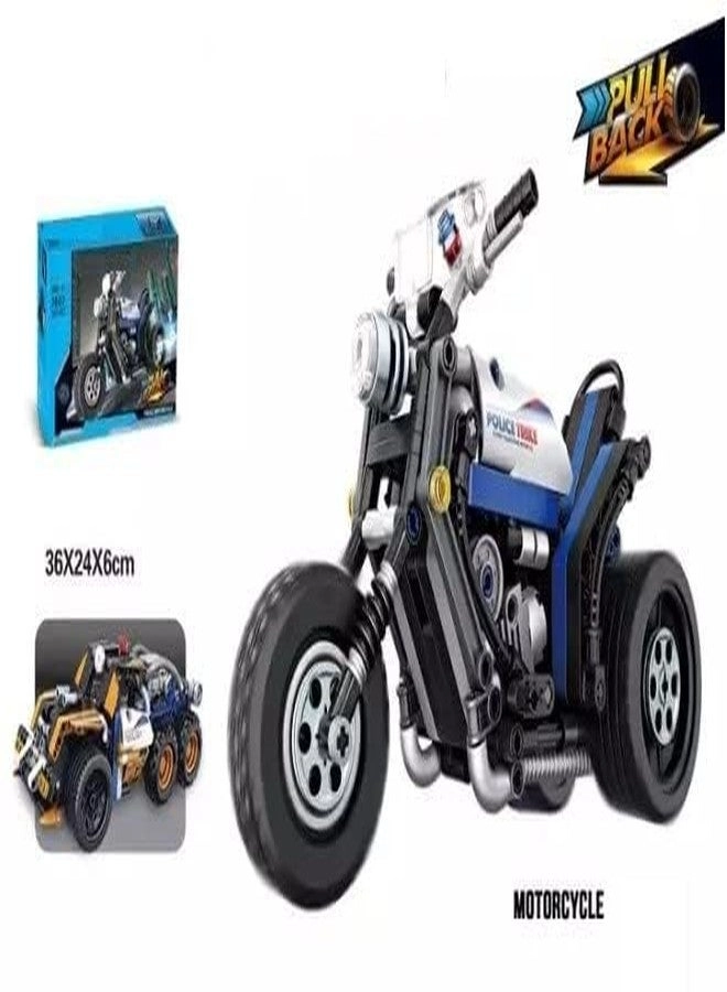 Police Bike - Building Blocks Pull Back Motorbike