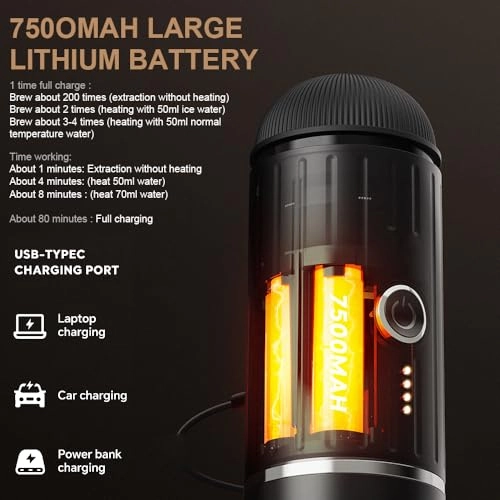 Portable Coffee Maker - 80ml coffee powder or compatible with capsules