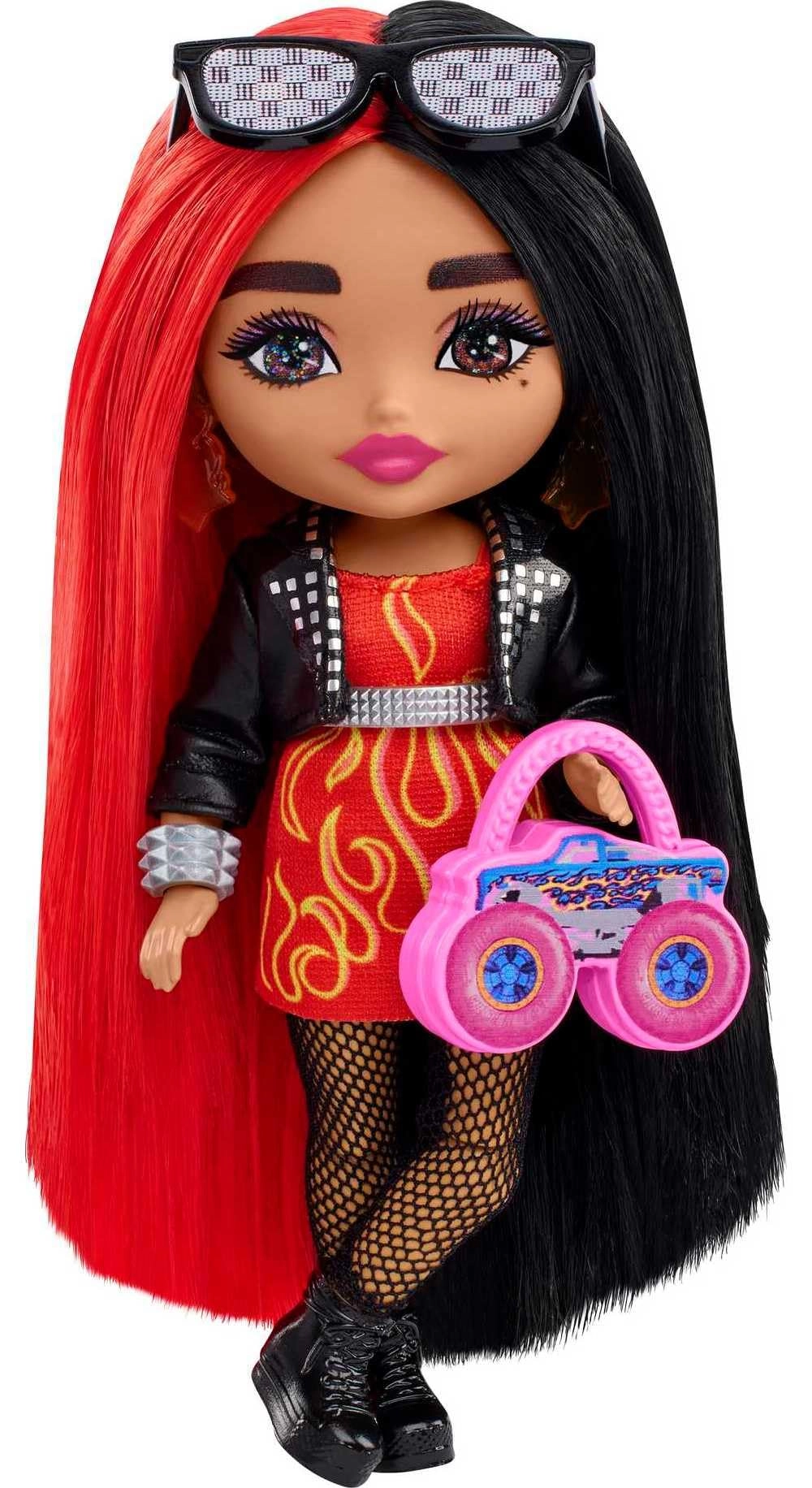 Barbie Extra Minis Doll - 5.5 inch Two-tone red and black hair Flame-print dress Ages 3+