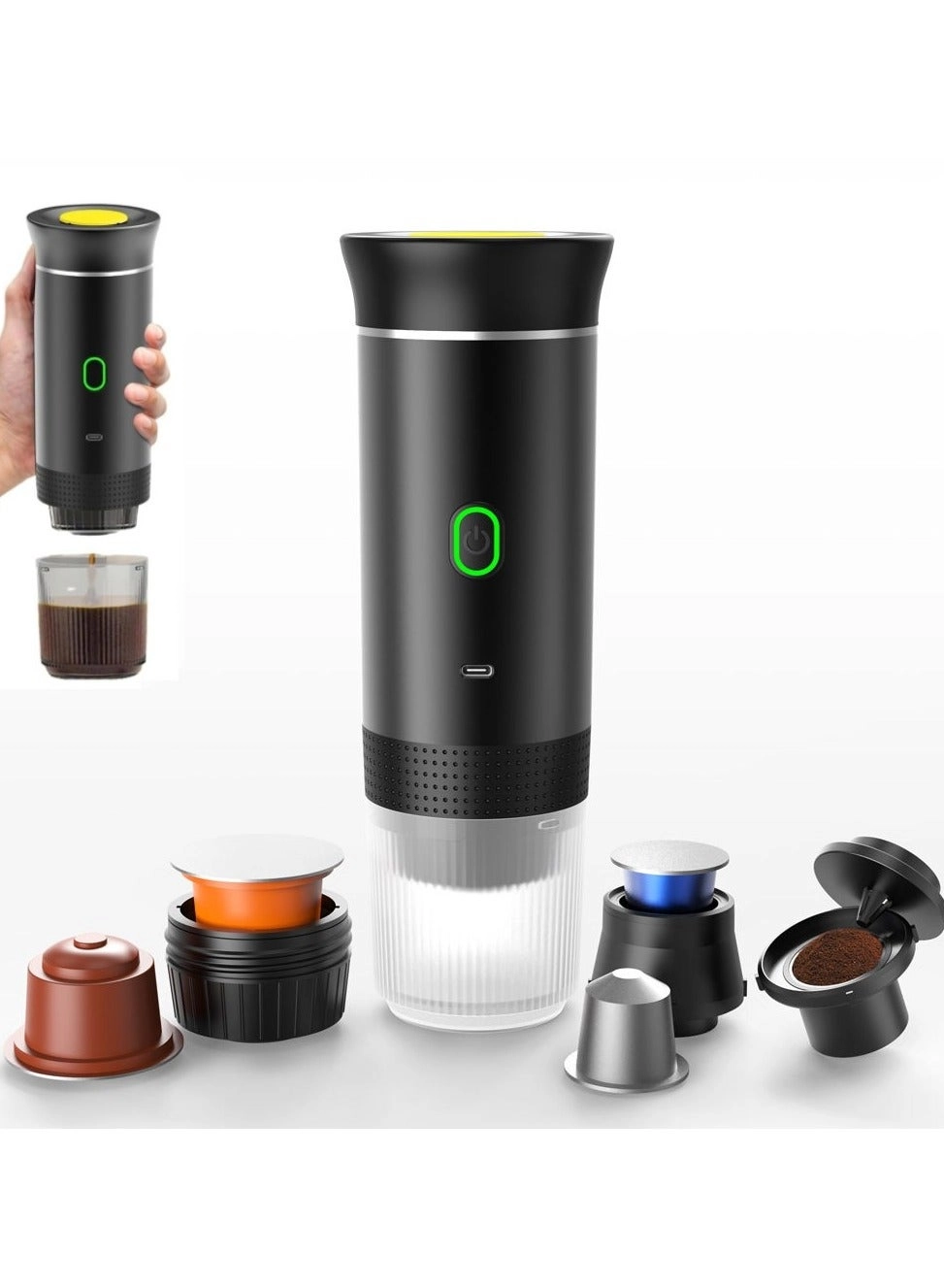 GGOOT Portable Electric Self-Heating Espresso Machine - Car Mini Rechargeable Type-C USB