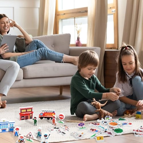 Wooden Community Helpers Play Set - 3 years and up 50 pieces