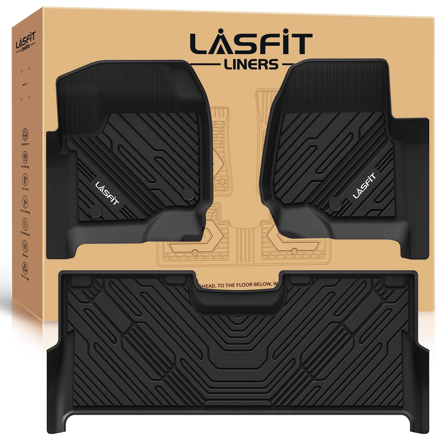 LASFIT Floor Mats for Ford F250 F350 F450 - 2017-2026 Front Bench Seat