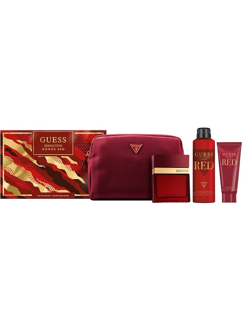 GUESS Seductive Coffret Pour Homme - Eau de Toilette 100ml + Body Spray - 226ml + Shower Gel - 100ml + Pouch/Travel Bag