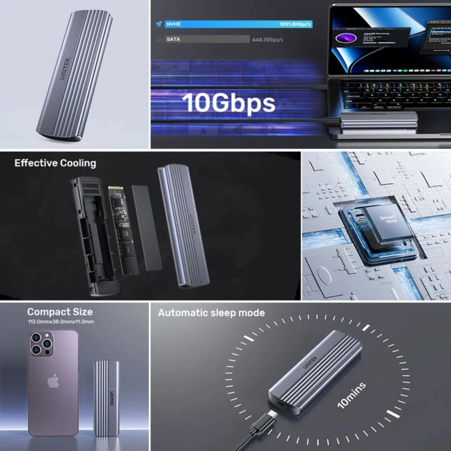 M.2 PCIe NVMe SSD Enclosure - 10Gbps USB-C M.2 NVMe M-Key 2230/2242/2260/2280