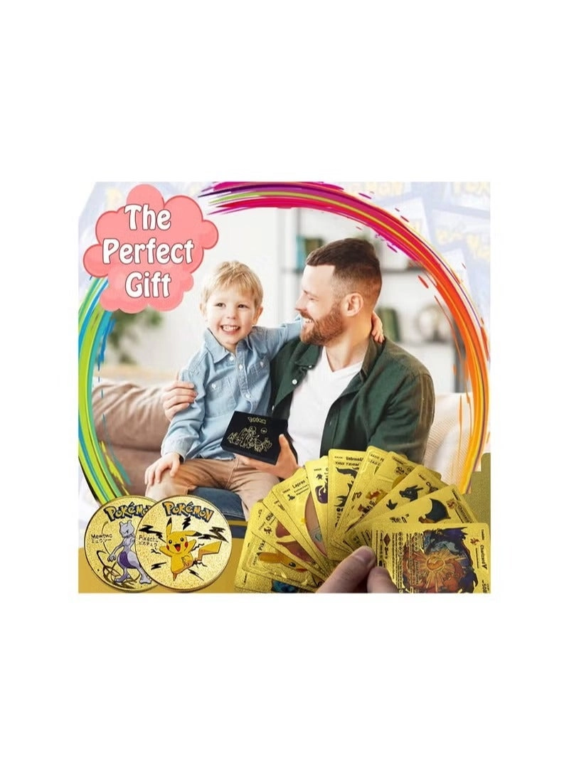 Multicolor Foil Cards - 55pcs + Metal Commemorative Coins - 9pcs