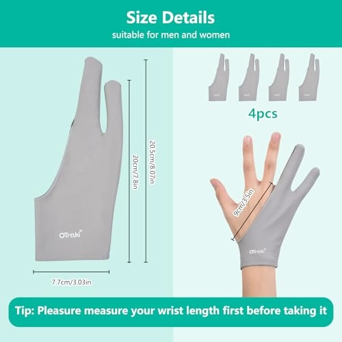 Drawing Glove - Two Finger 4 Pack Grey Size M