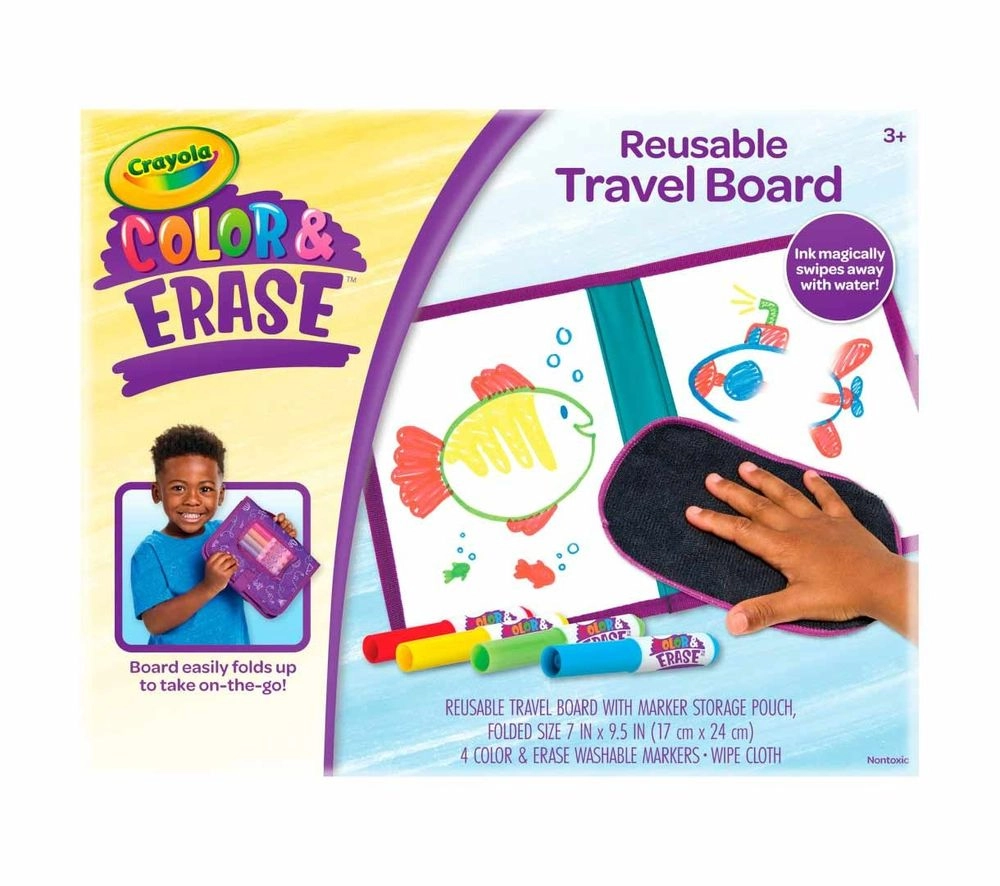 Color & Erase Reusable Travel Board - 4 Colour & Erase Washable Markers