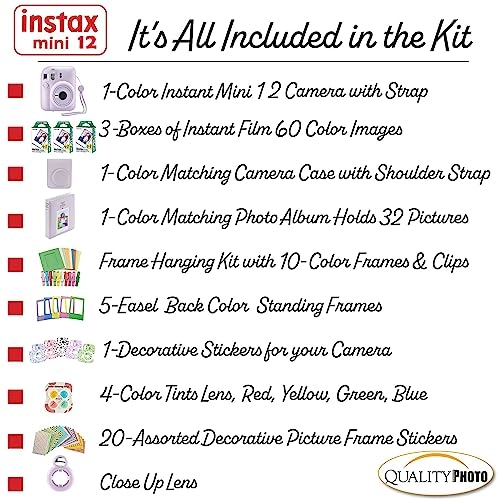 Instax Mini 12 + Instax Mini Instant Camera Film - 60 Sheets