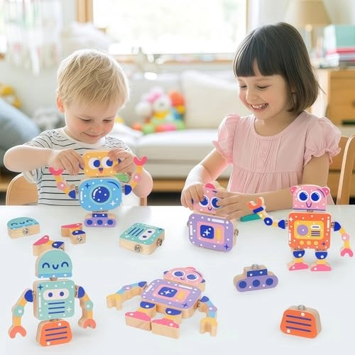Robots wood block set - 36 months - 6 years 5 pieces