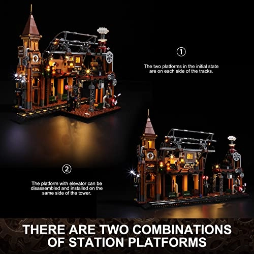 Train-Station Lighting Building Bricks Set (F9007) - Steampunk