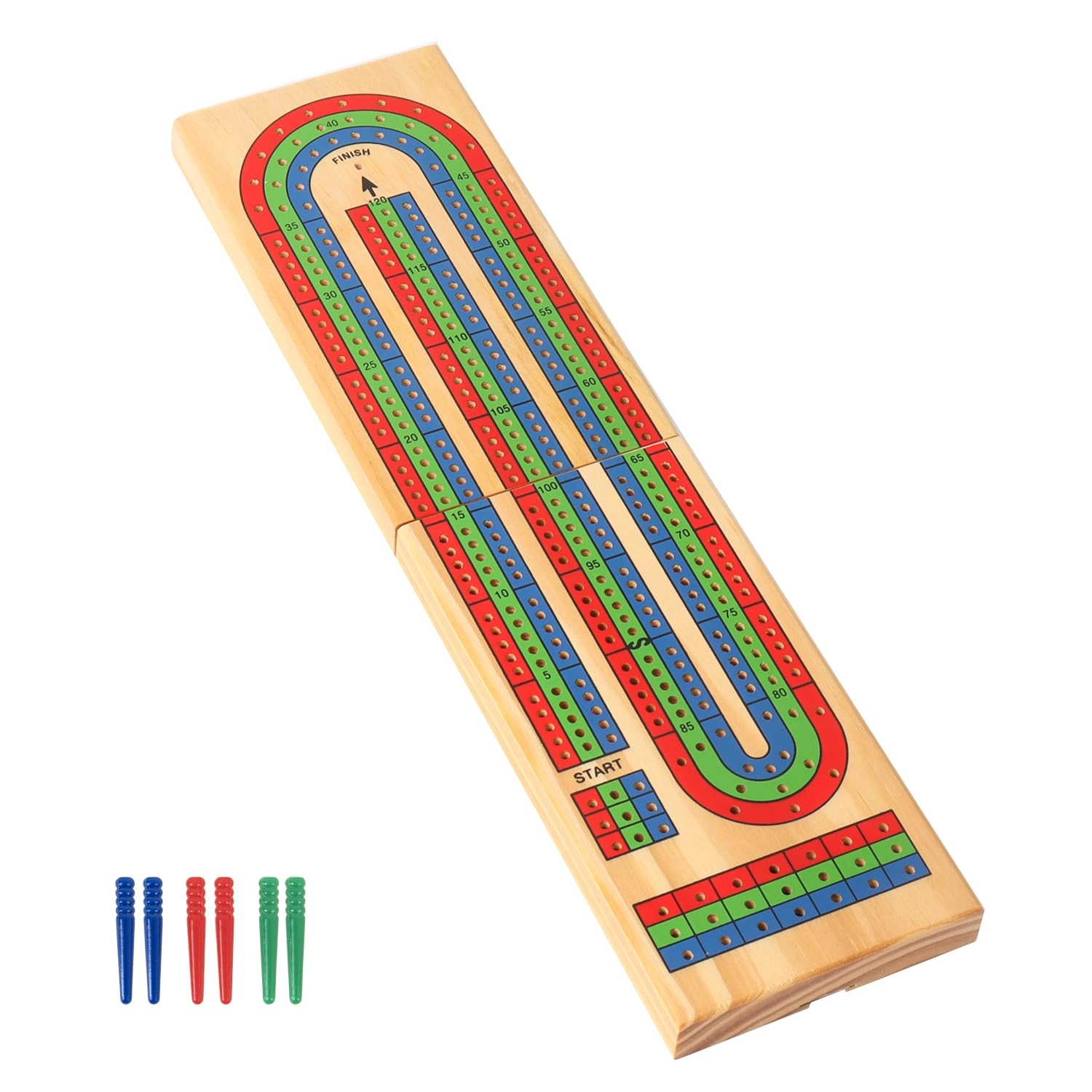 GSE Games & Sports Expert Three-Track Cribbage Board - Multi-Color Wooden 2 Deck Playing Cards