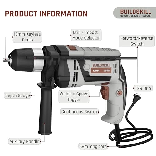 800W Corded Impact Drill Toolkit