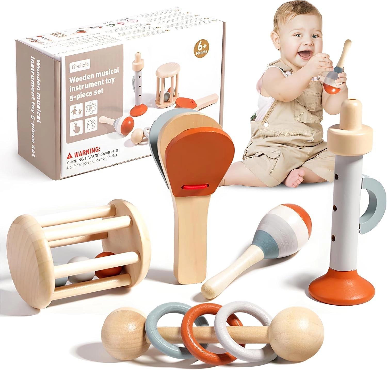 SHINETOY ENTERTAIN KIDS Wooden Musical Instrument Set - 18+ Months Wood Educational, Musical, Sensory Development 5-piece Set