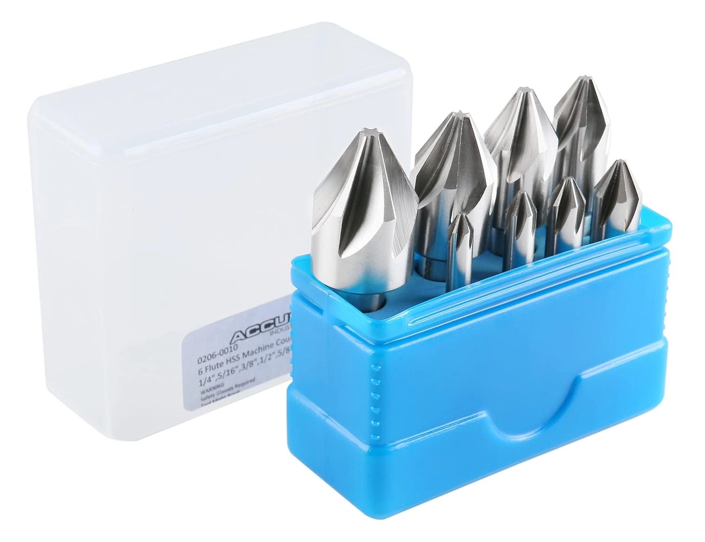 Accusize Industrial Tools 60 Degree 6 Flute HSS Machine Countersink - 8 Pcs Precision Ground