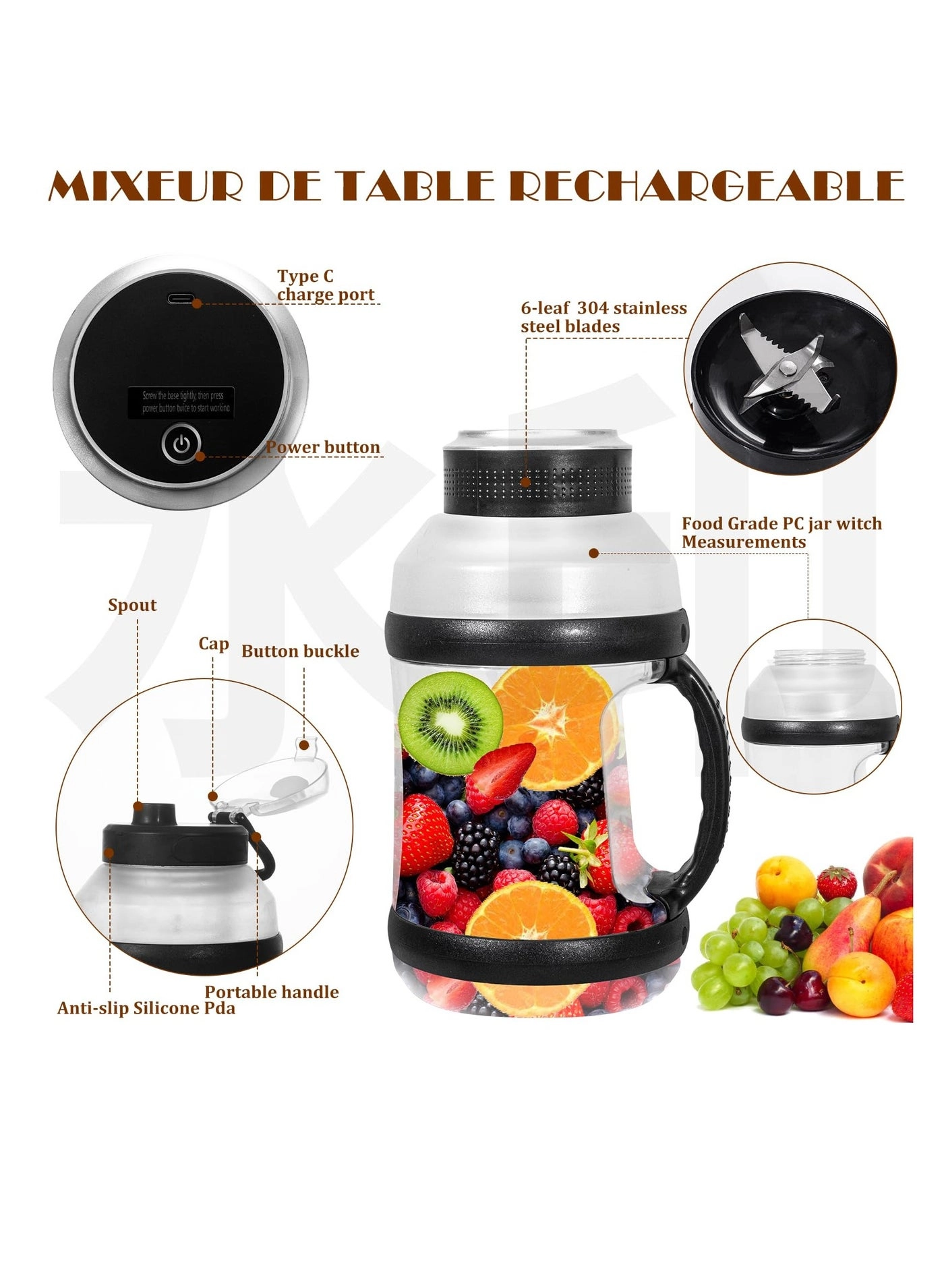 Portable Blender - USB Rechargeable IPx67 Waterproof BPA-Free