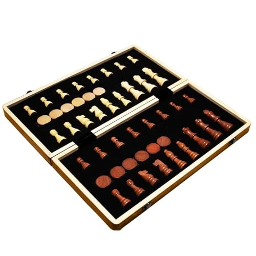 Chess and Checkers - Wooden Magnetic Hazelnut Finish