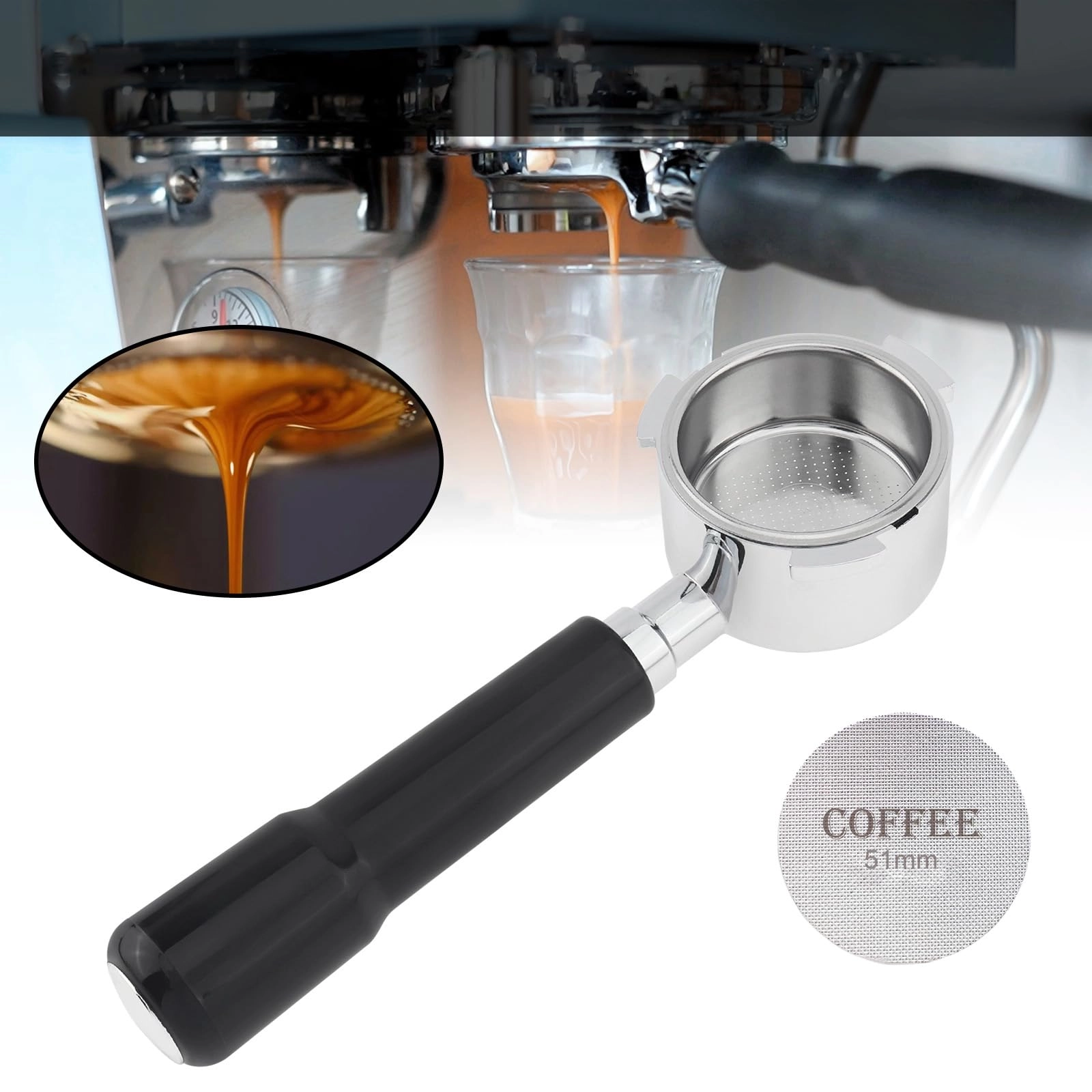 TQEONKL Bottomless Portafilter - 51mm Puck Screen Compatible with Delonghi