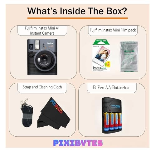 Instax Mini 41 + Instax Mini Instant Film - 20 Sheets + Photo Album - 64 Pockets + Microfiber Cleaning Cloth