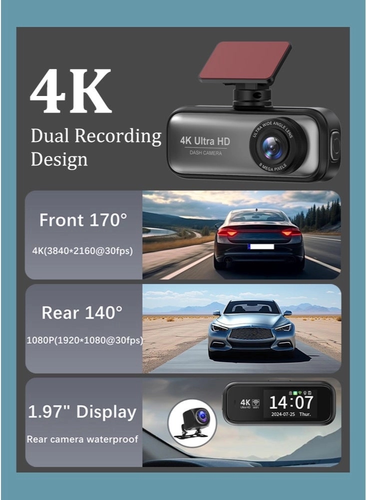 Dash Cam Dual Channel Car Camera - 4K 1080P
