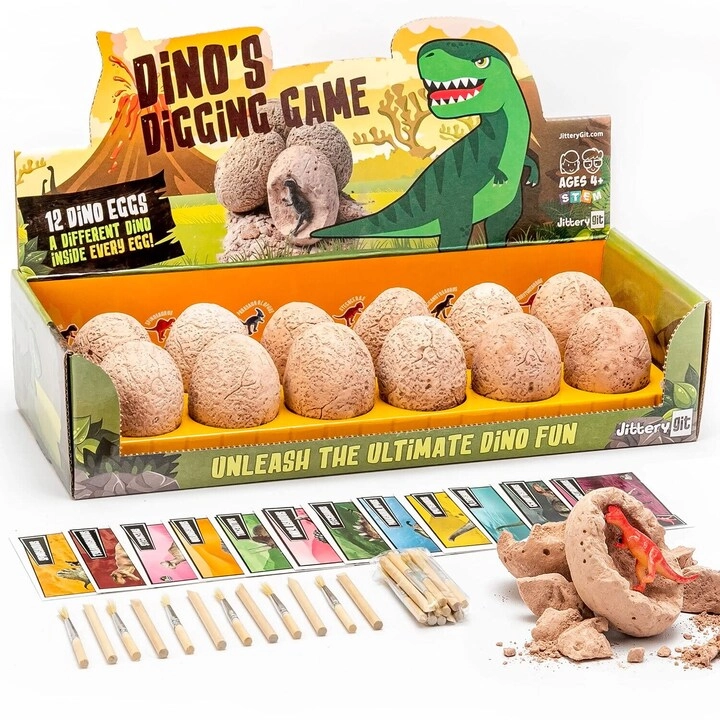 JitteryGit Dino Eggs Dig Kit - 3-5 years 12 pieces
