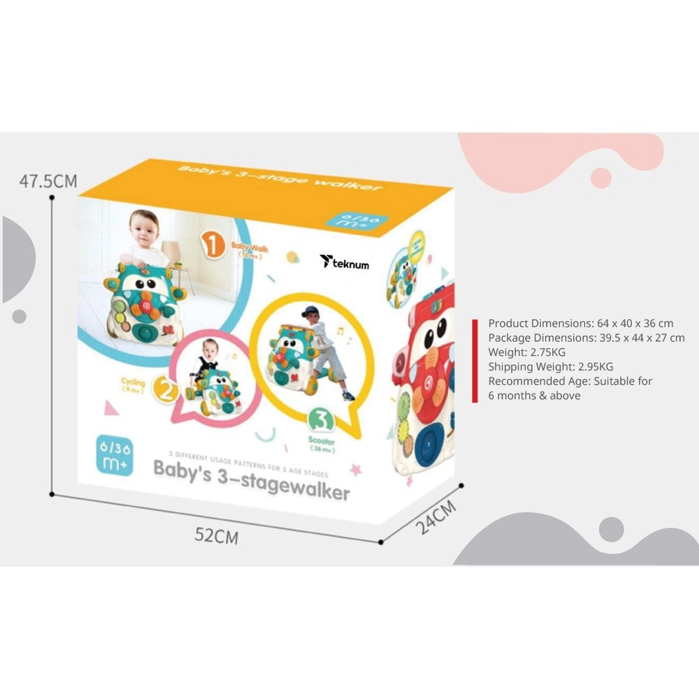 3-in-1 Baby Walker - Musical Keyboard Learning Table Mode