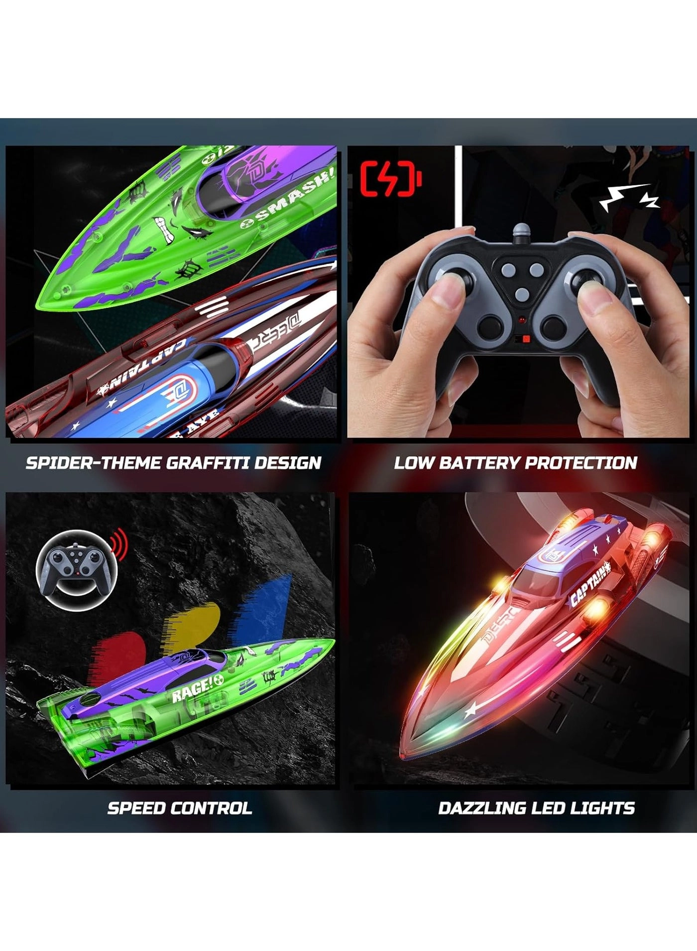 Remote Control Boat Toy - Set of 2 2.4GHz LED Lights