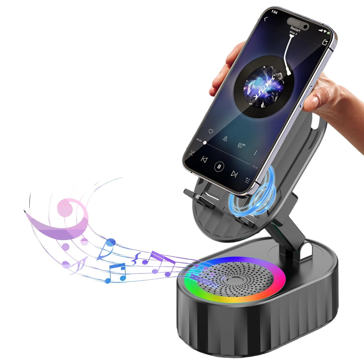 Wireless Induction Audio Bluetooth Speaker - Phone Holder Colorful Ambient Light