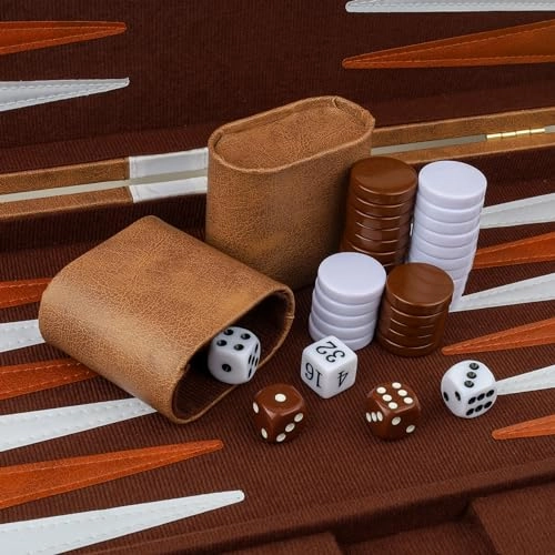 Backgammon Set - PU Leather Case Grey