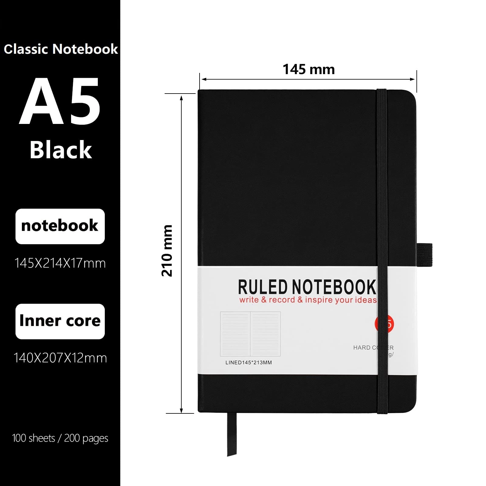A5 Notebook A5 Hardcover - Lined 100 Sheets