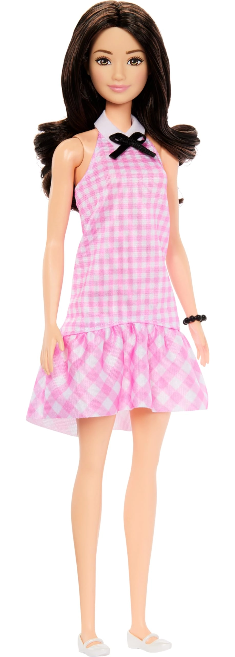 Fashionistas #224 - Black Wavy Hair Pink Gingham Dress Ages 3+