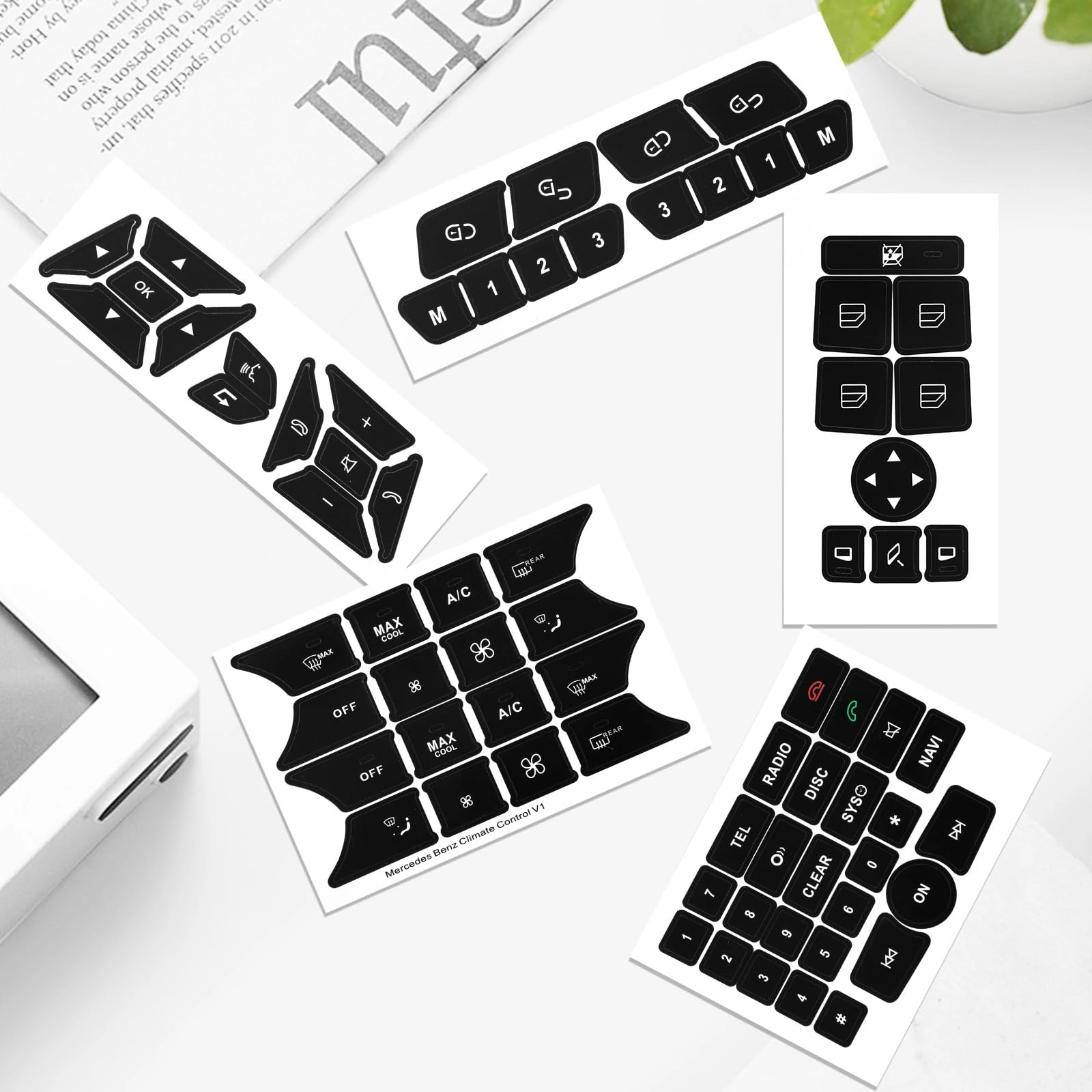 Dashboard Button Stickers - 5pcs Black PVC