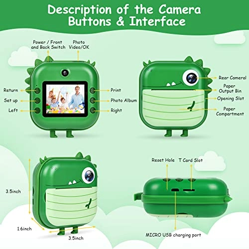 Instant Print Camera - 2.4-inch 12MP 1080P