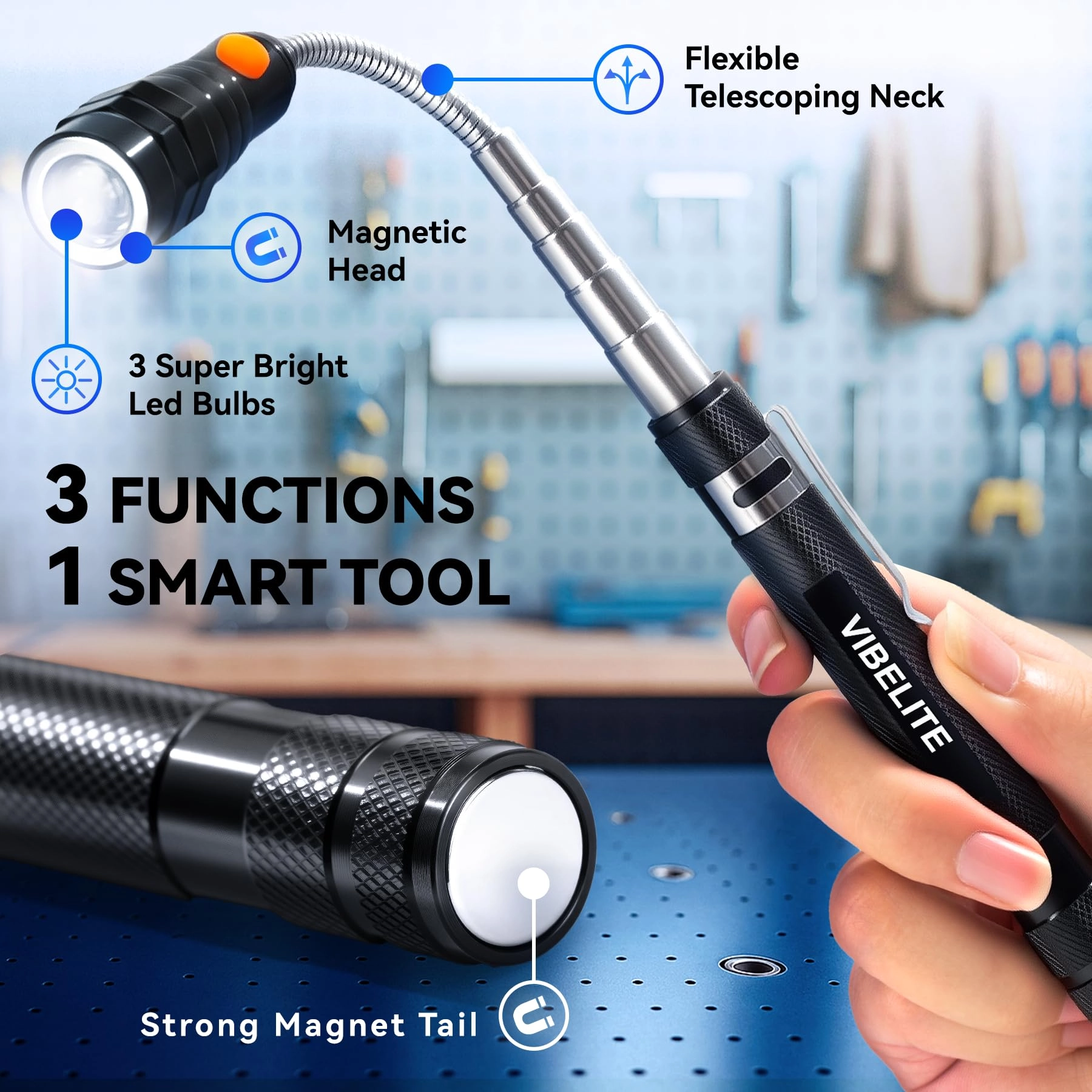 Extendable Magnetic Flashlight - Telescoping Magnet 200lm