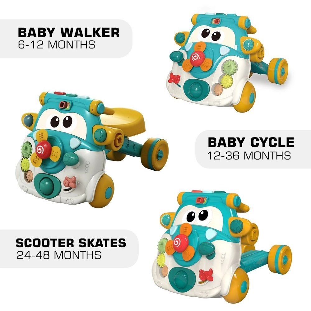3 in 1 Baby Walker - Green Musical keyboard